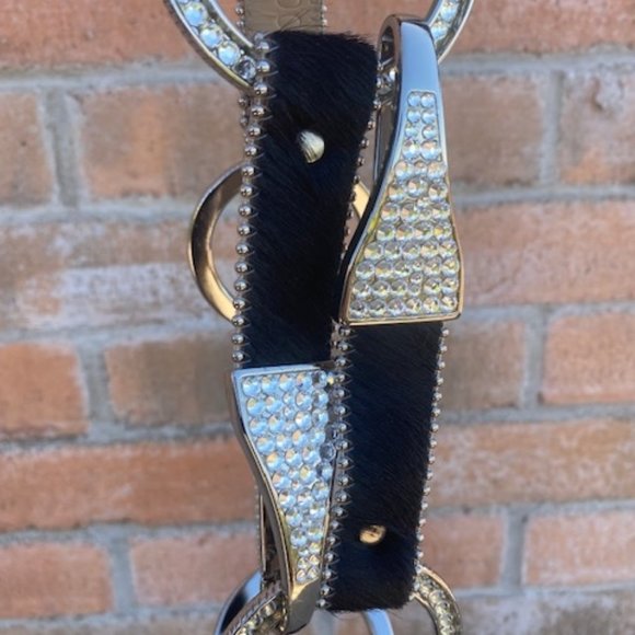 VTG BB SIMON Swarovski Crystals Black Pony Hair Silver BELT main image 12